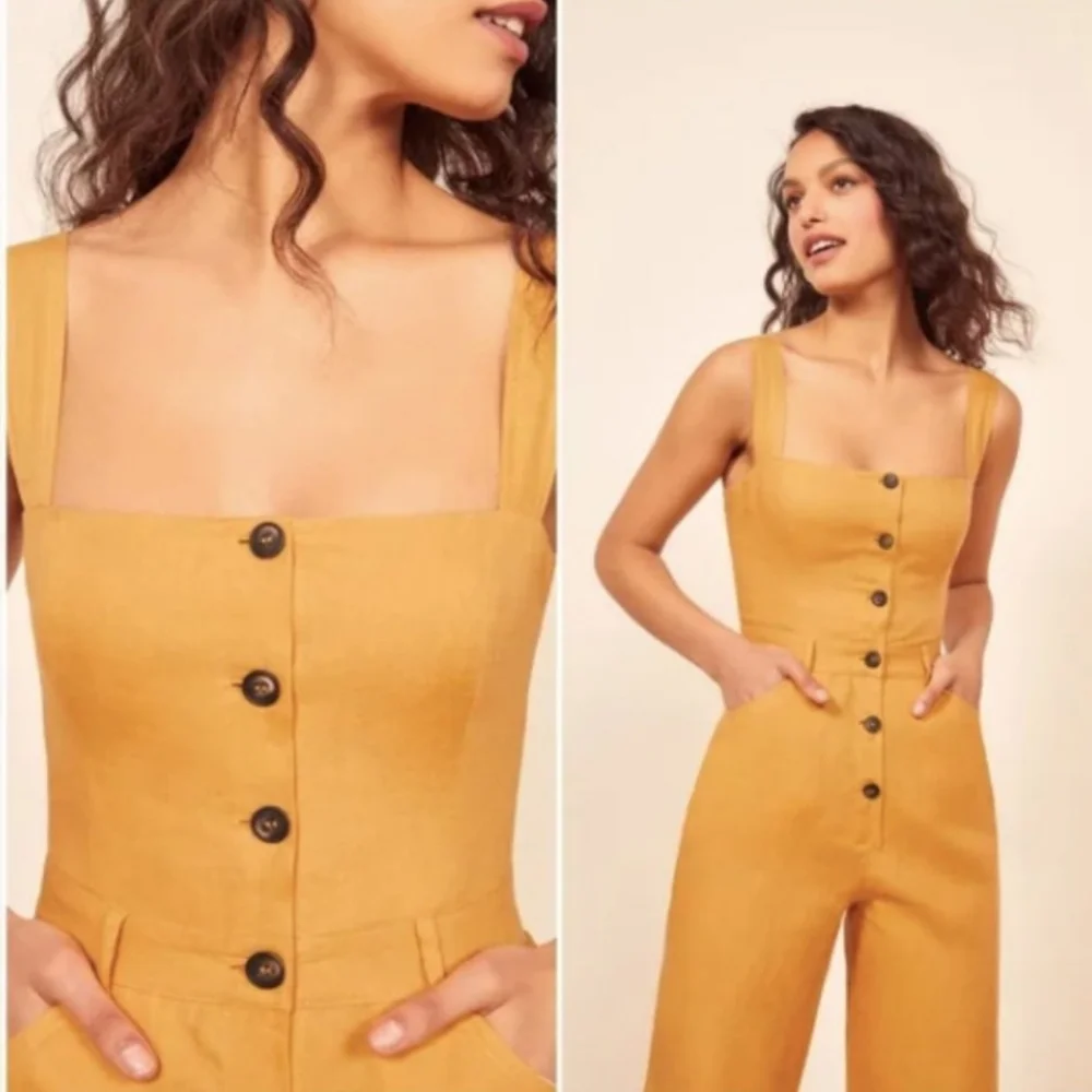 NEW Reformation Tyler Jumpsuit Ochre Mustard Yellow size 12‎